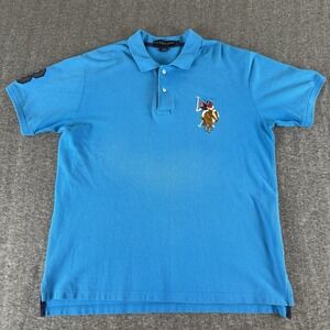 U.S. Polo Assn Men's Large Blue Polo Shirt Big Pony Embroidered Logo "3" Y2K